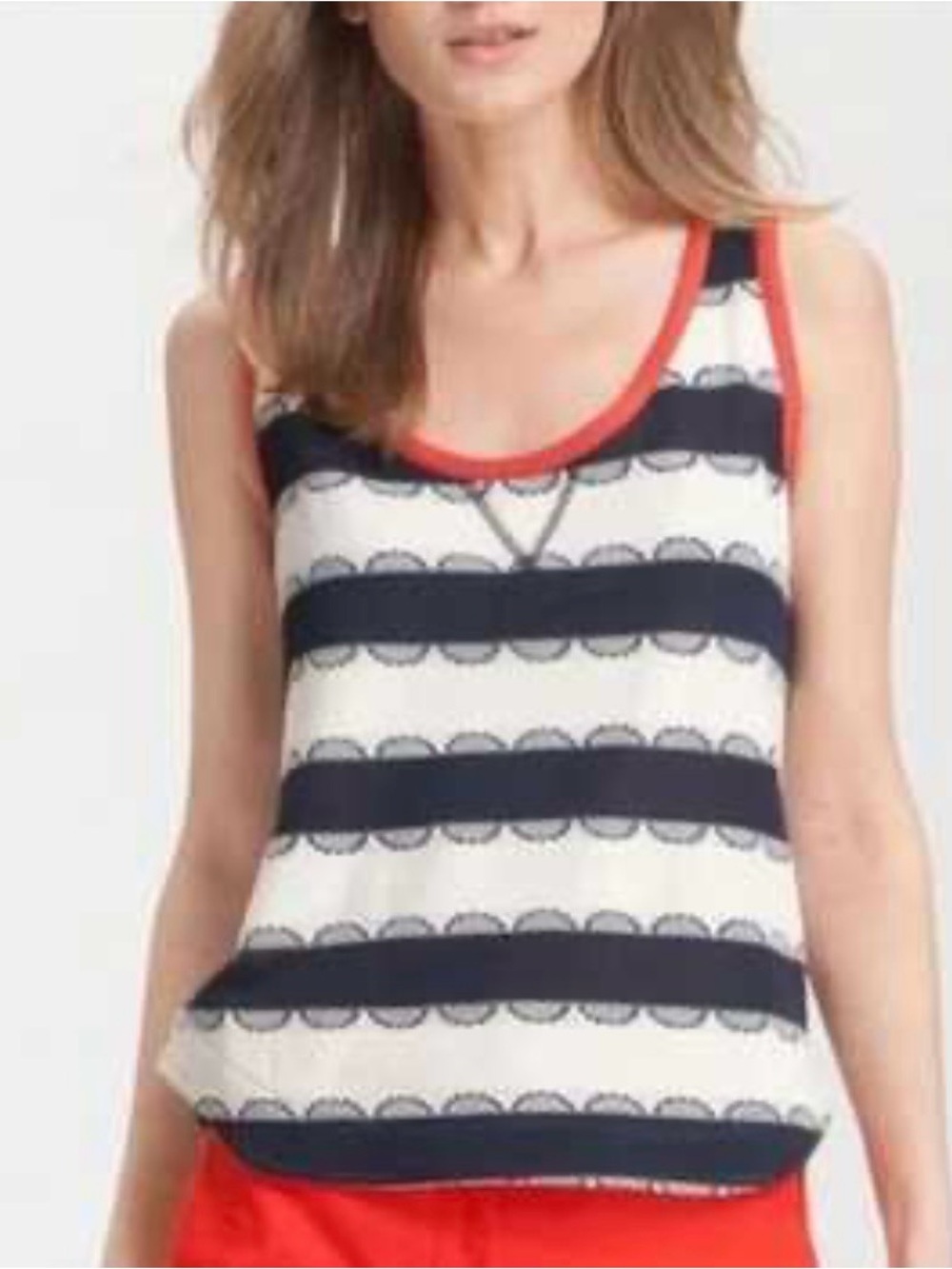 Tory Burch Scalloped Tank in Navy and Cream Size Small